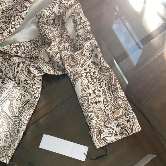 Calvin Klein Paisley Print Linen-Blend Collar Roll-Tab Sleeve Open Front Jacket - Picture 15 of 16